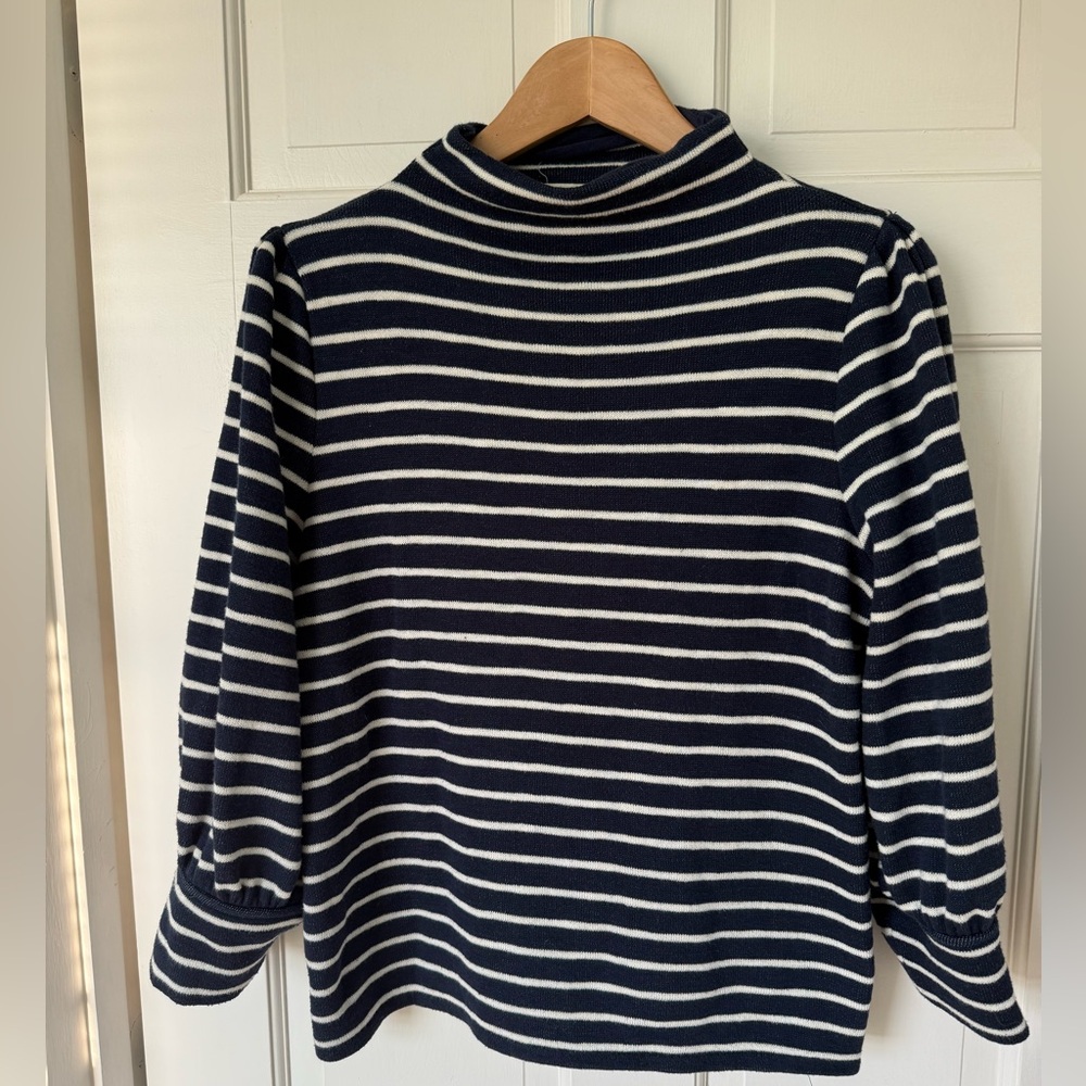 Madewell puff sleeve navy and white striped sweater M